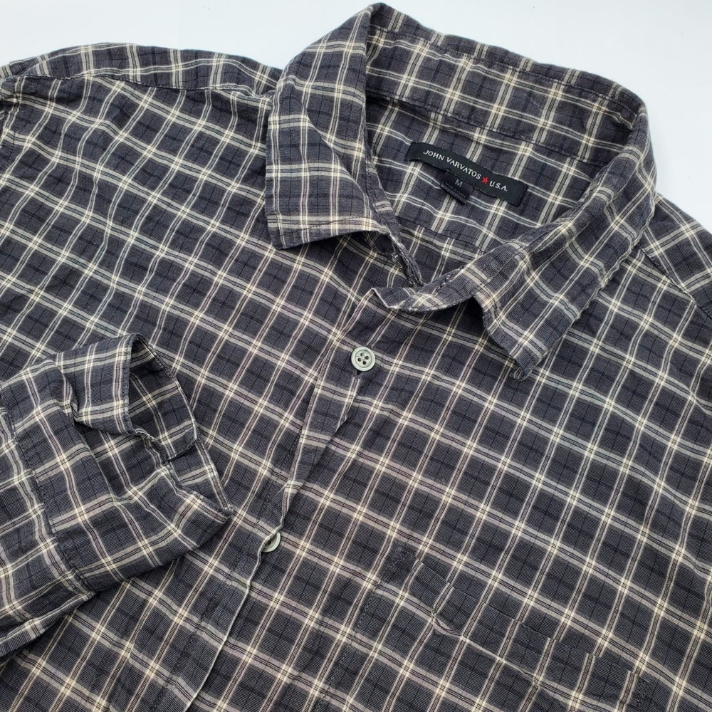 John Varvatos USA Mens Medium Plaid‎ Button Down Shirt Long Sleeve Casual Cotton